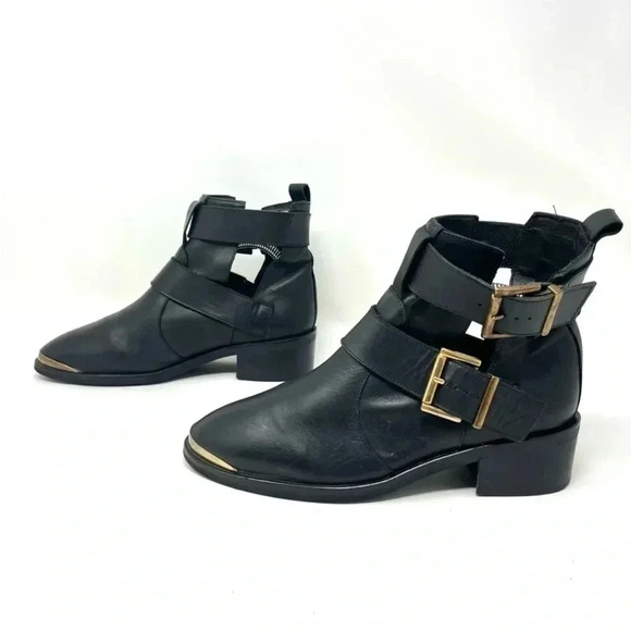KG Kurt Geiger - Black Leather Moto Boots with Front Gold Caps - Picture 3 of 10
